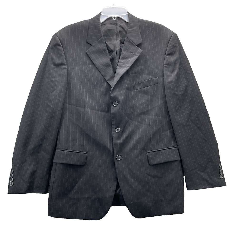Andrew Fezza 100% Worsted Wool Suit Blazer Men's 44R Blue Pinstripe Business 90s